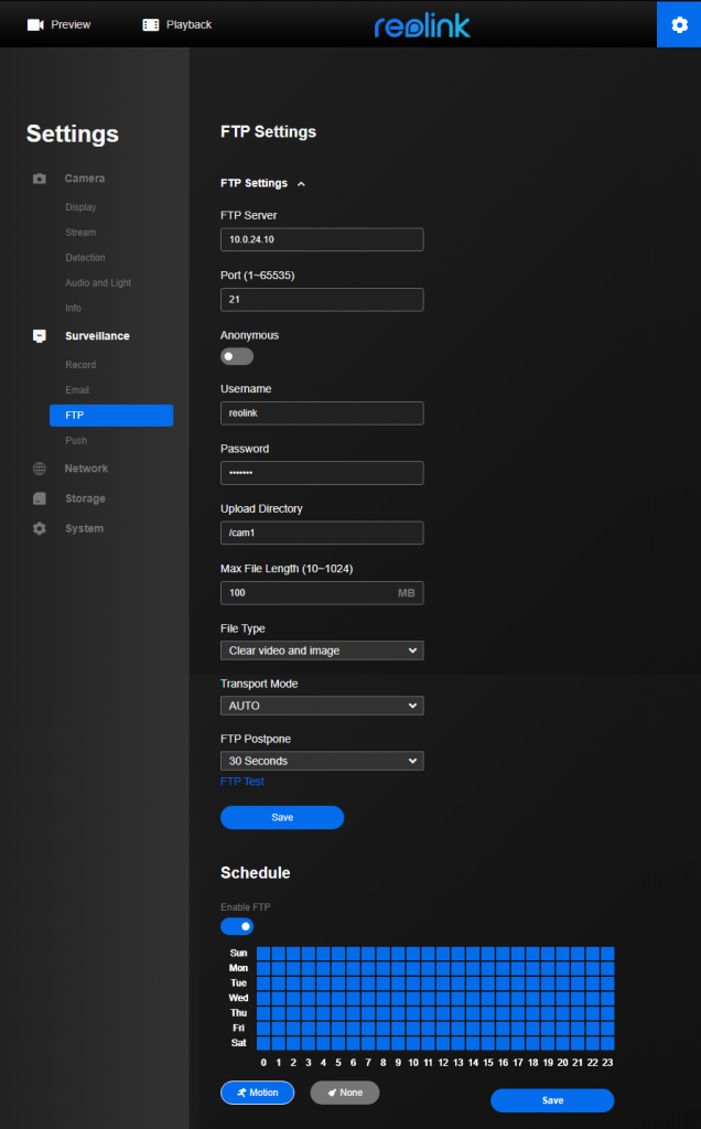 Reolink ftp store