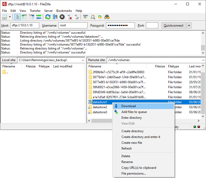 how to get files from datastore to vm esxi 6.5