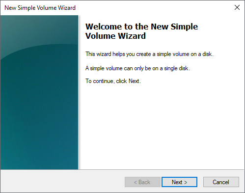 simple volume wizard windows 10